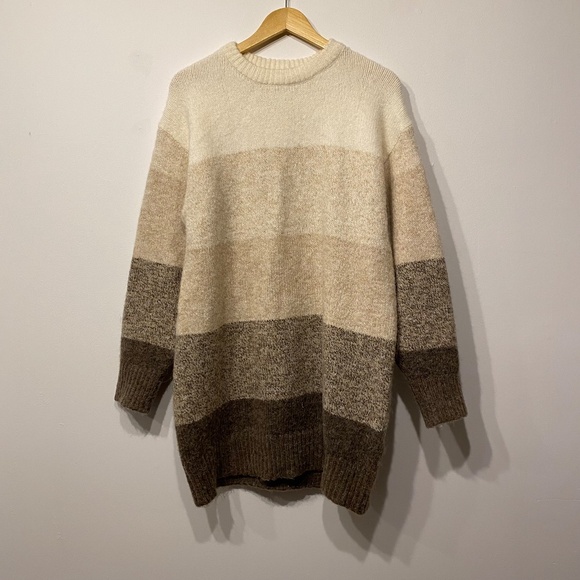 Zara Dresses & Skirts - Zara Cream and Tan Long Sleeve Alpaca Blend Knit Sweater Dress